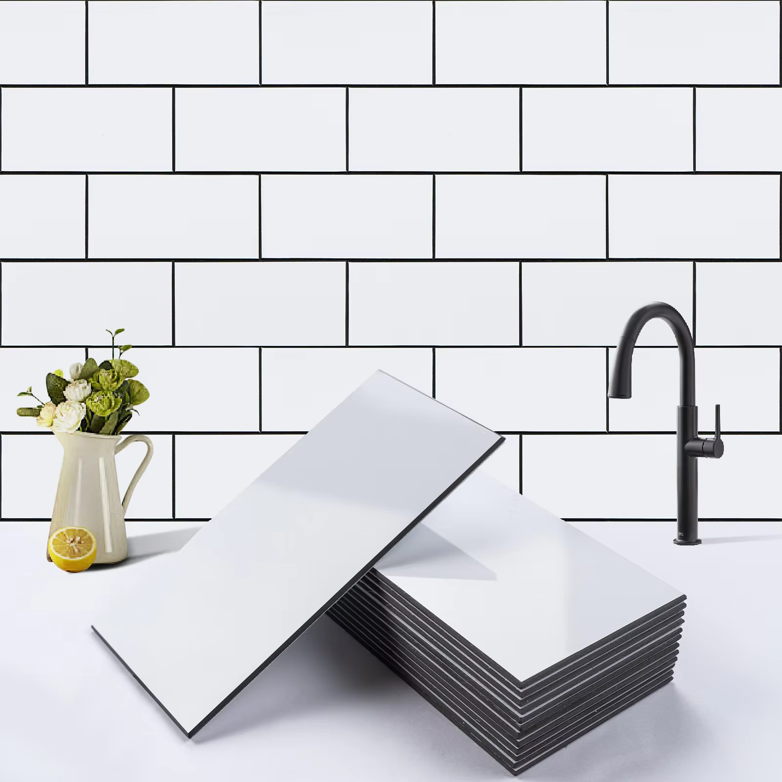 Self-adhesive rectangular removable self-adhesive tile backsplash