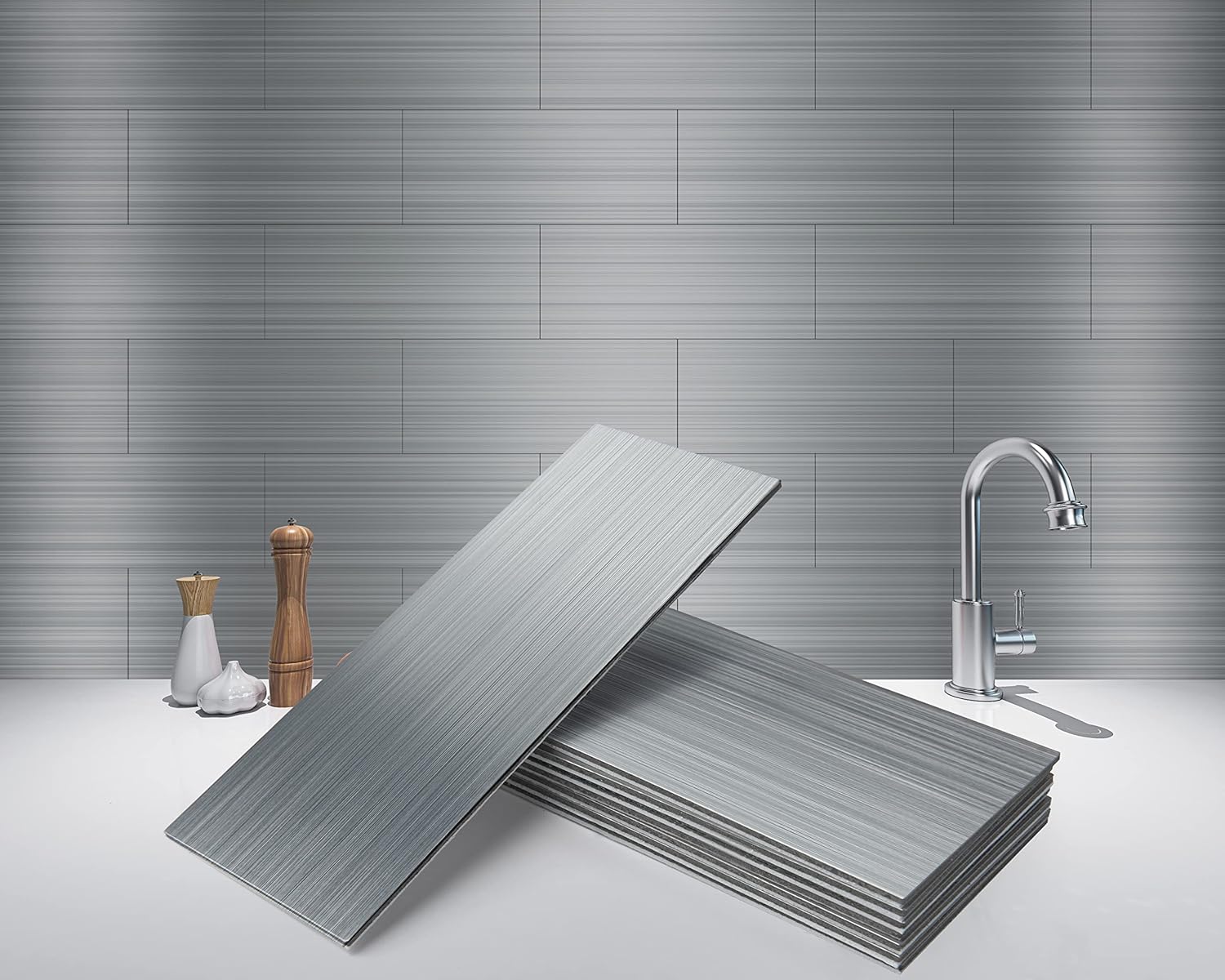 Peel and Stick Stainless Steel Metal Backsplashes