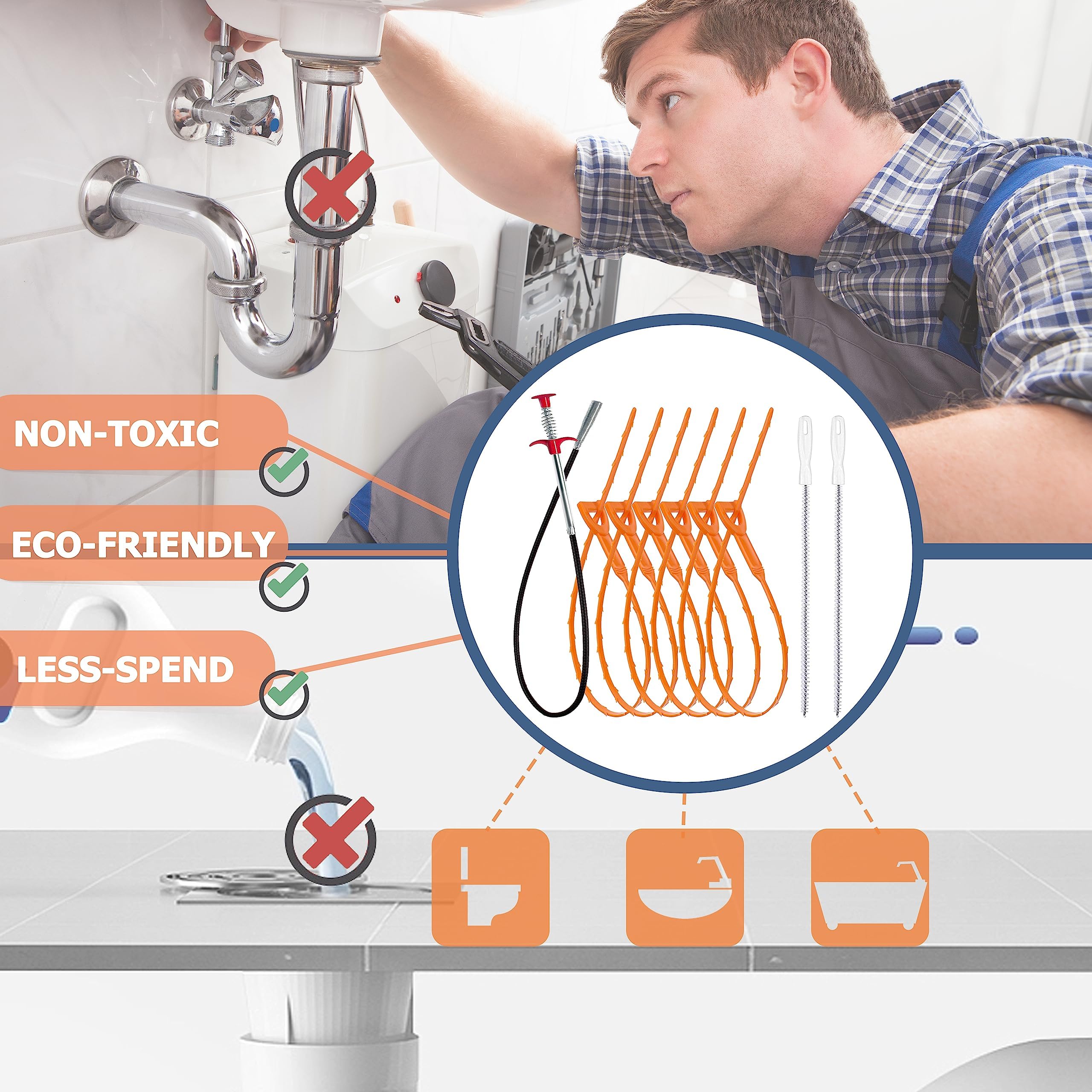 Hair Catcher Drain Auger Cleaner Tool Set